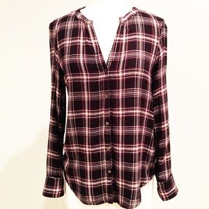 Calvin Klein Plaid Black Burgundy Viscose Top S